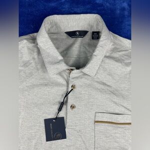 Hart Schaffner Marx Long Sleeve Polo Shirt XXL Light Gray Pullover Herringbone